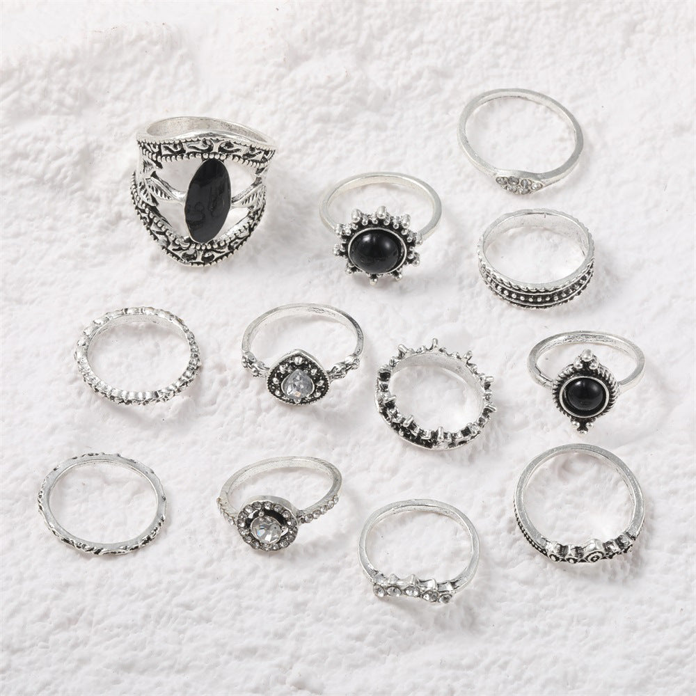 Distressed Spot Drill Black Onyx Pieces Ring