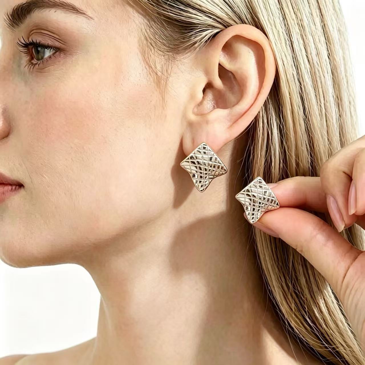 Square Block Irregular Texture Design Sense Niche Stud Earrings