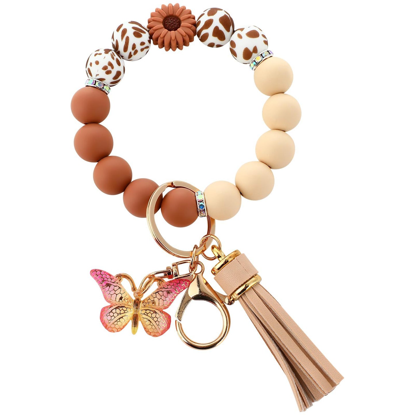Silicone Beads Beaded Key Butterfly Tassel Bracelet