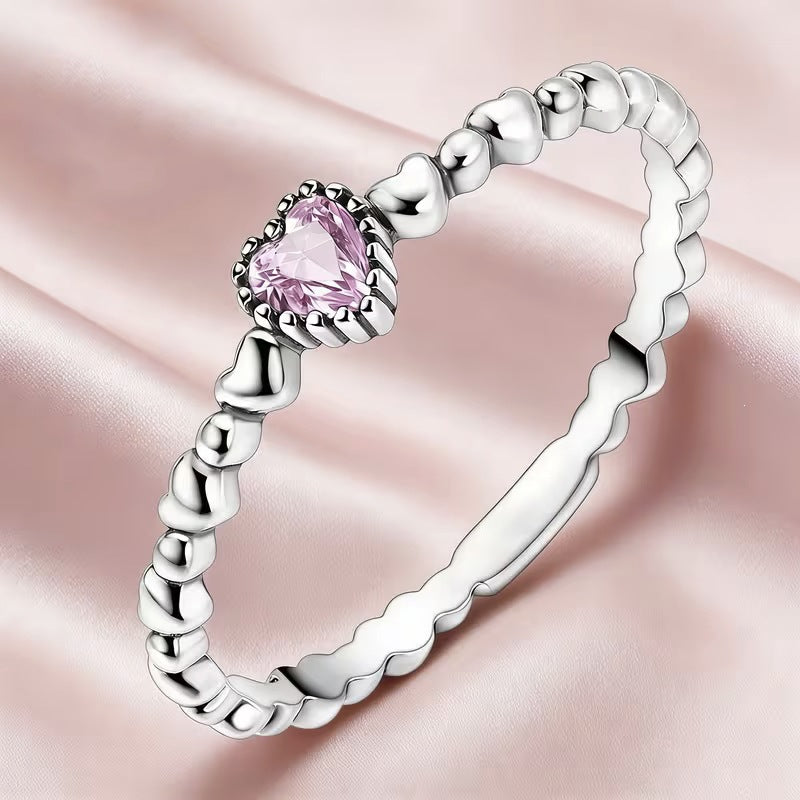 Women's Vintage Thai Sier Horseshoe-shaped Ball Edge Pink Shiny Ring