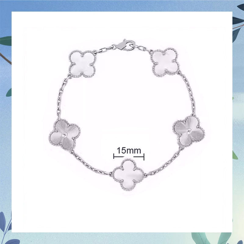 Women's Four-leaf Clover Rose Gold Red Agate Black White Shell Flower Bracelet