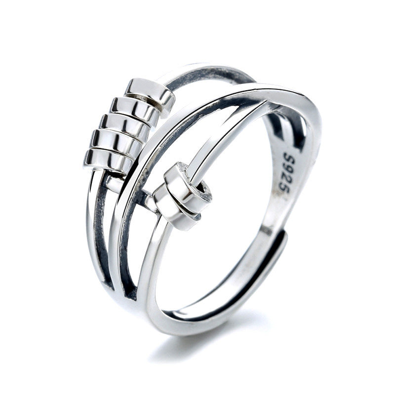 Women's Sier Anxiety Three-ring Smart Index Finger Rotating Ring