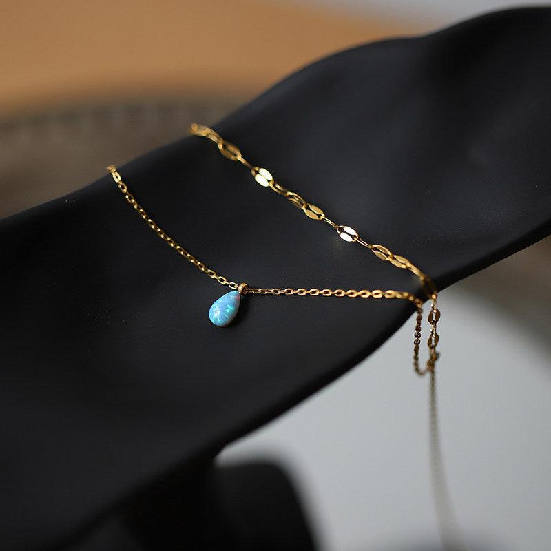 Small Blue Tears Chain Bo Water Drop Titanium Steel Artificial Necklace