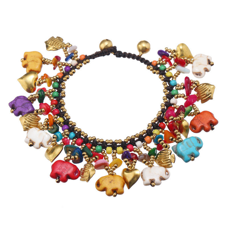 Women's National Style Small Elephant Bohemian Vacation Tibetan Exotic Carrying Bracelet