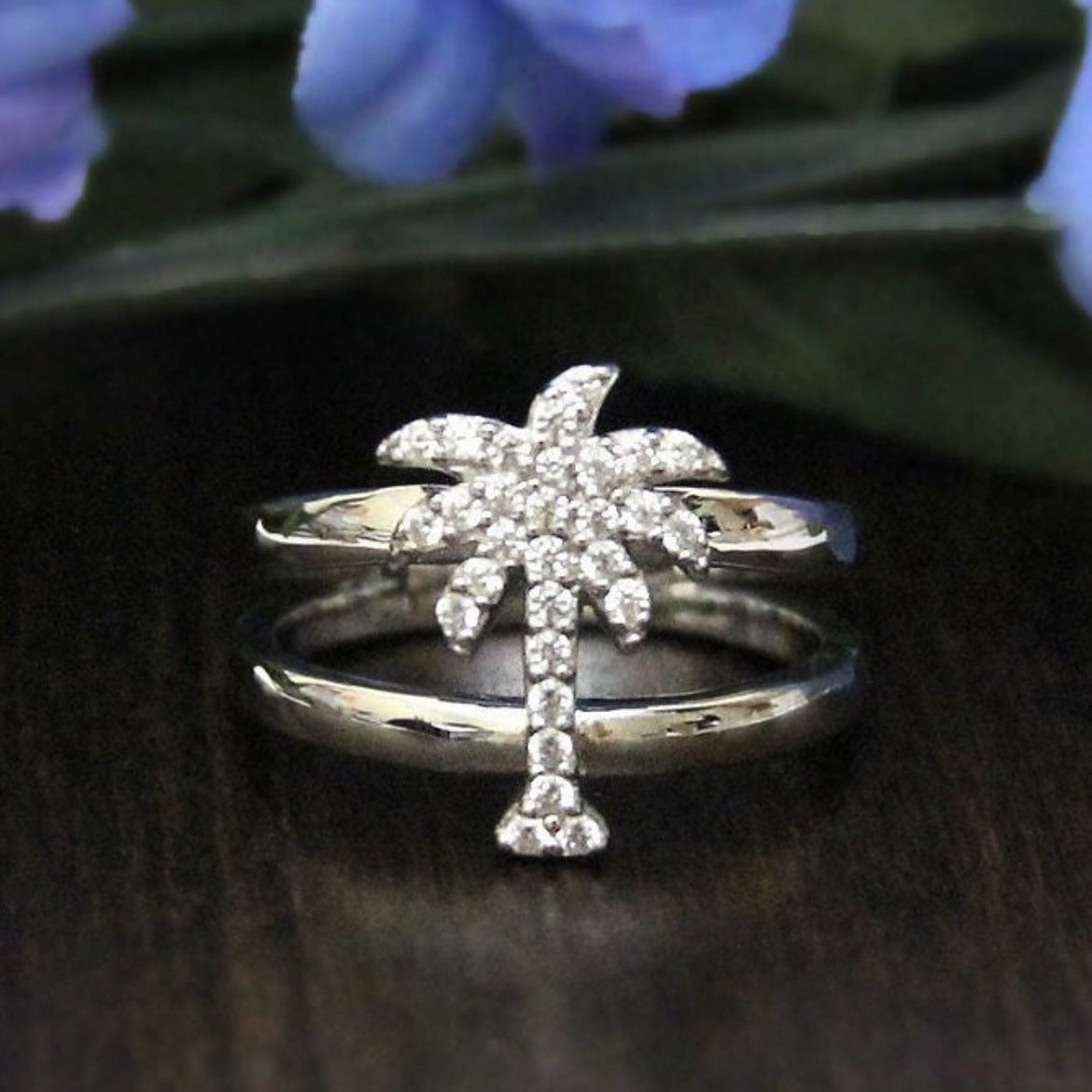 Coconut Tree Zircon Female Simple Graceful Rings