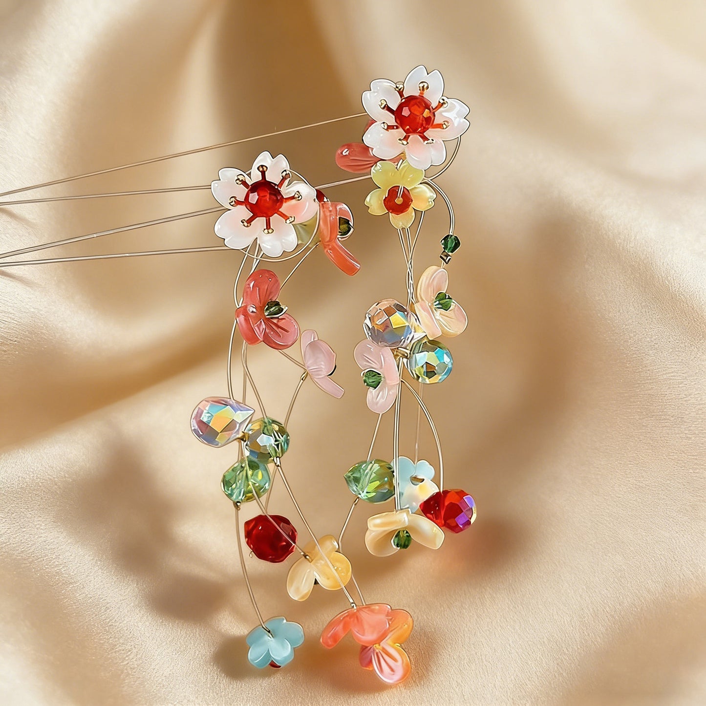Women's Dopamine Beaded Flower Tassel For Handmade Sweet Beautiful Design Stud Earrings