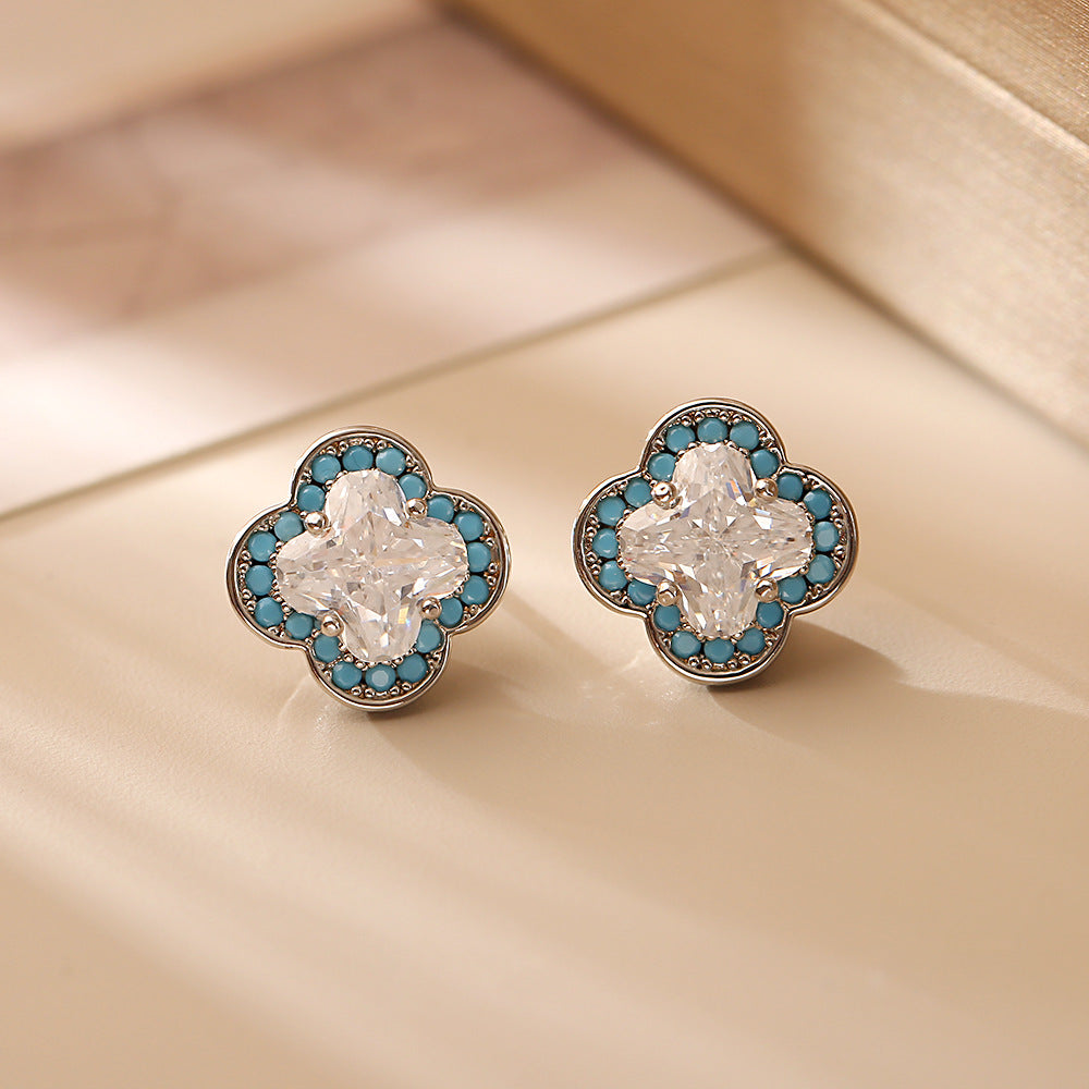 Clover Zircon Retro Style Fashion Exquisite Petite Female Stud Earrings