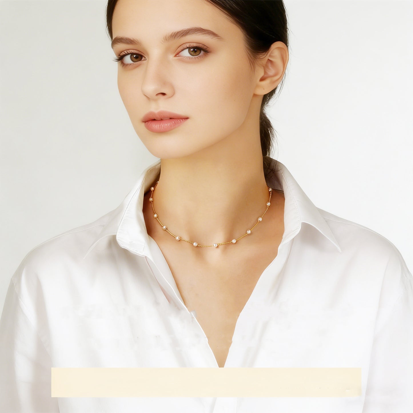 Women's Elegant Imitation Pearl Gold Cross Y-shaped Beaded Twin Clavicle Necklace