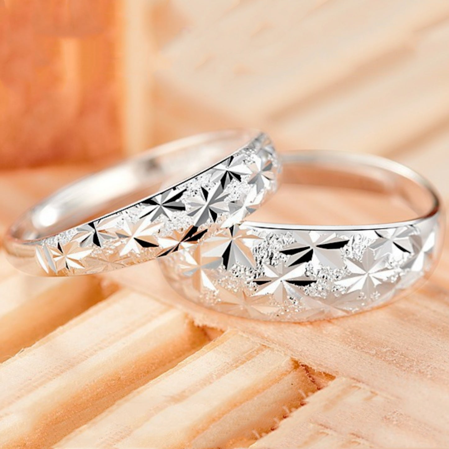 Classic Open Starry Couple Pair Ornament Rings