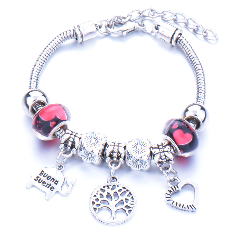 Glass Bead Small Elephant Lucky Tree Retro Transparent Bracelet