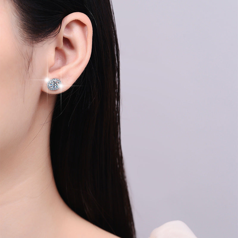 Sterling Sier Denier Big Diamond Moissanite Earrings