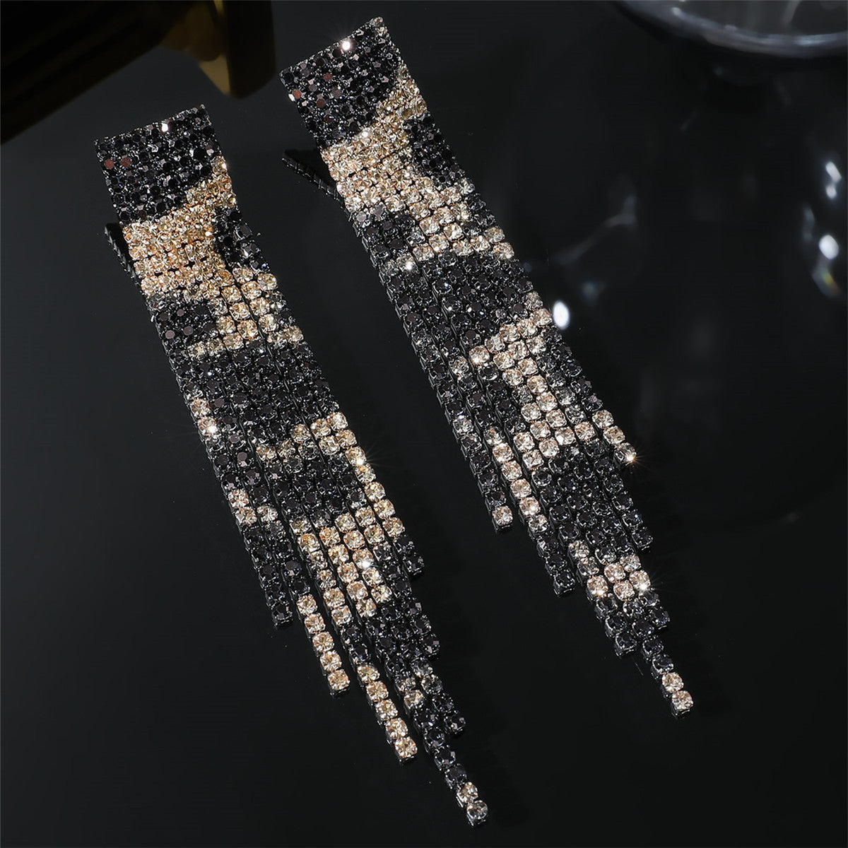 Women's Shiny Full Diamond Long Fringe High Earrings