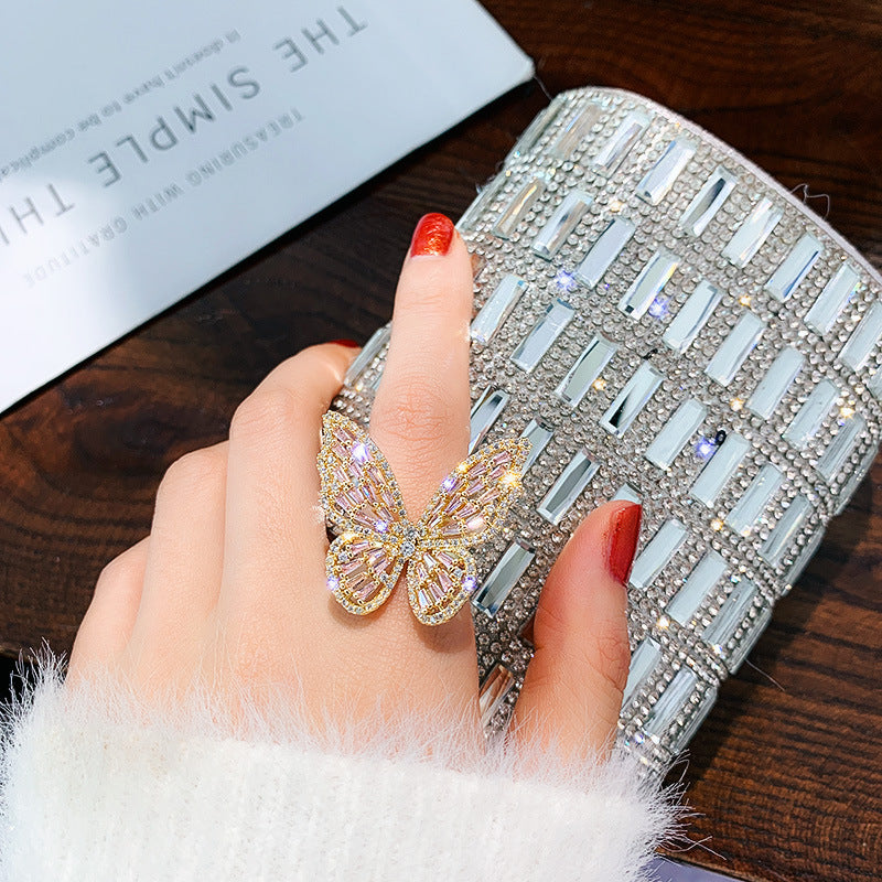 Women's Shining Diamond Snake-shaped Sier Open Advanced Texture Simple Trendy Cool Ring