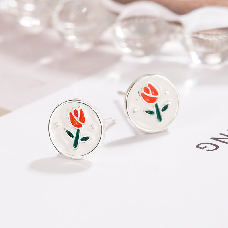 Luxury Designer Style Round Tulip Simple Stud Earrings