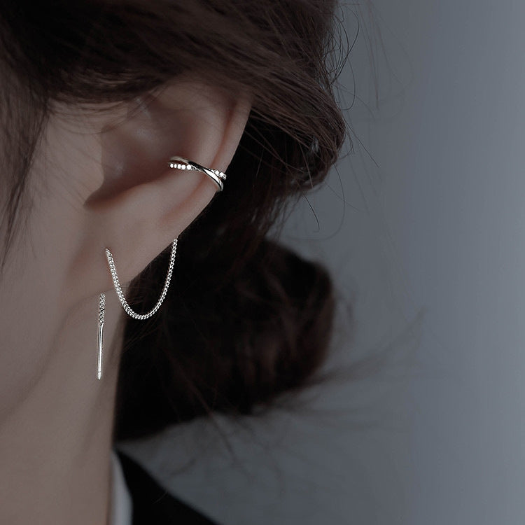 Women's Tassel Clip One-piece Long High-grade Sense Special Interest Light Luxury Earrings