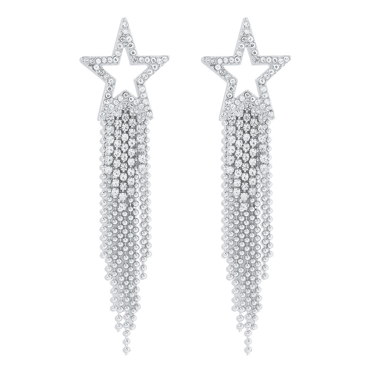 Women's Fashion Eye-catching Hollow Pentagram Tassel Elegant Personalized Diamond Earrings