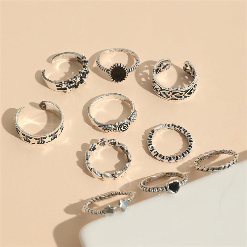 Moon Hollow Love Heart Five-pointed Rose Ring