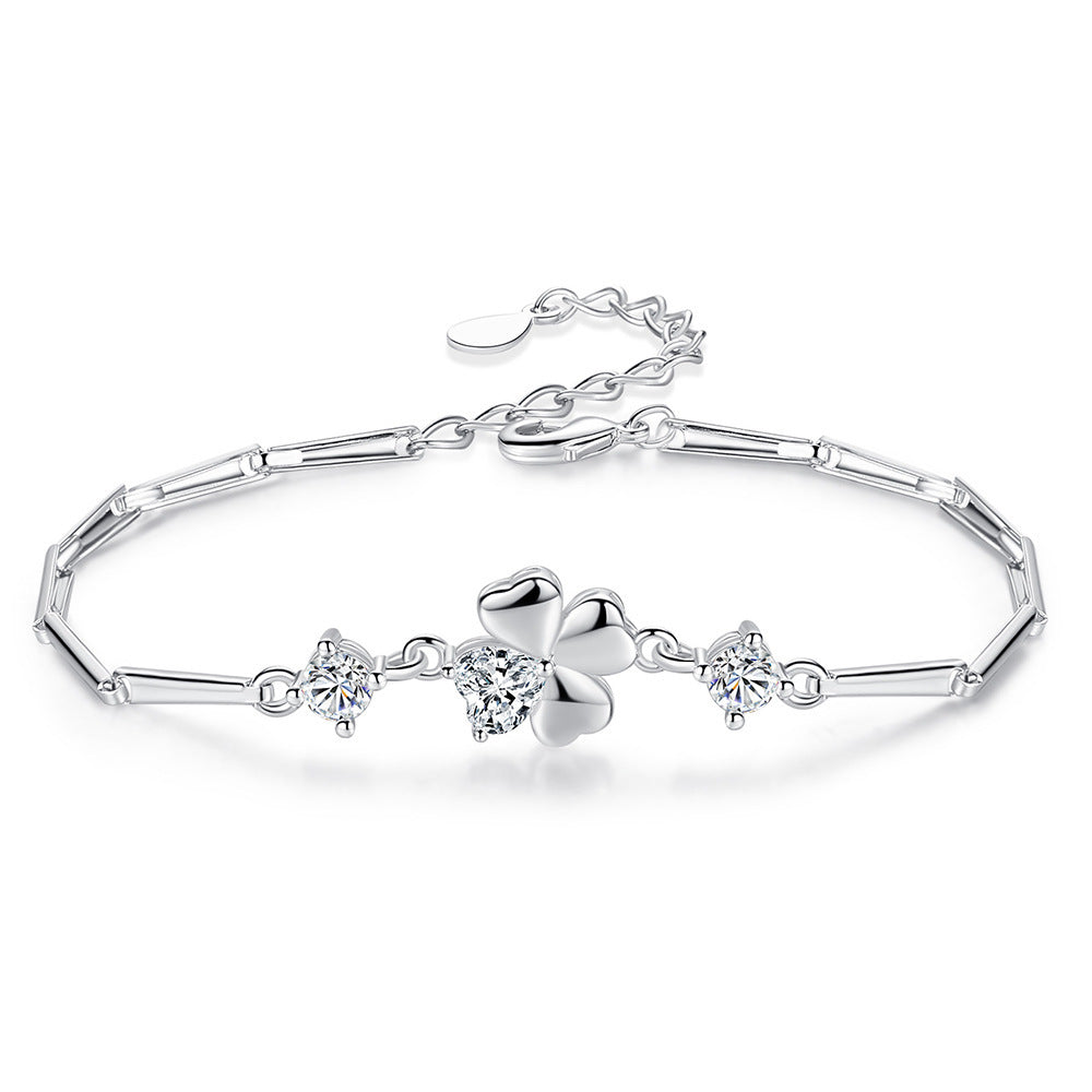 Women's Style Fashion Sier Plated Lucky Leaf Grass Bracelets