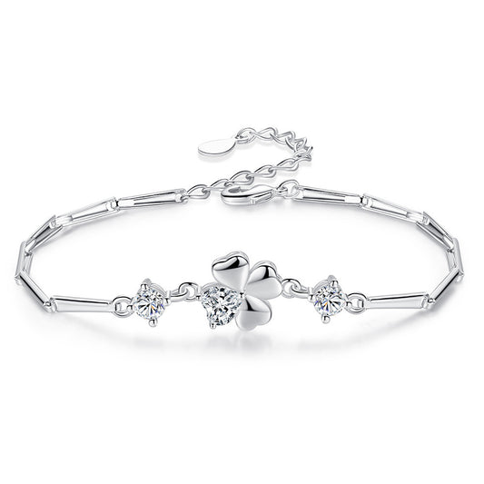 Women's Style Fashion Sier Plated Lucky Leaf Grass Bracelets