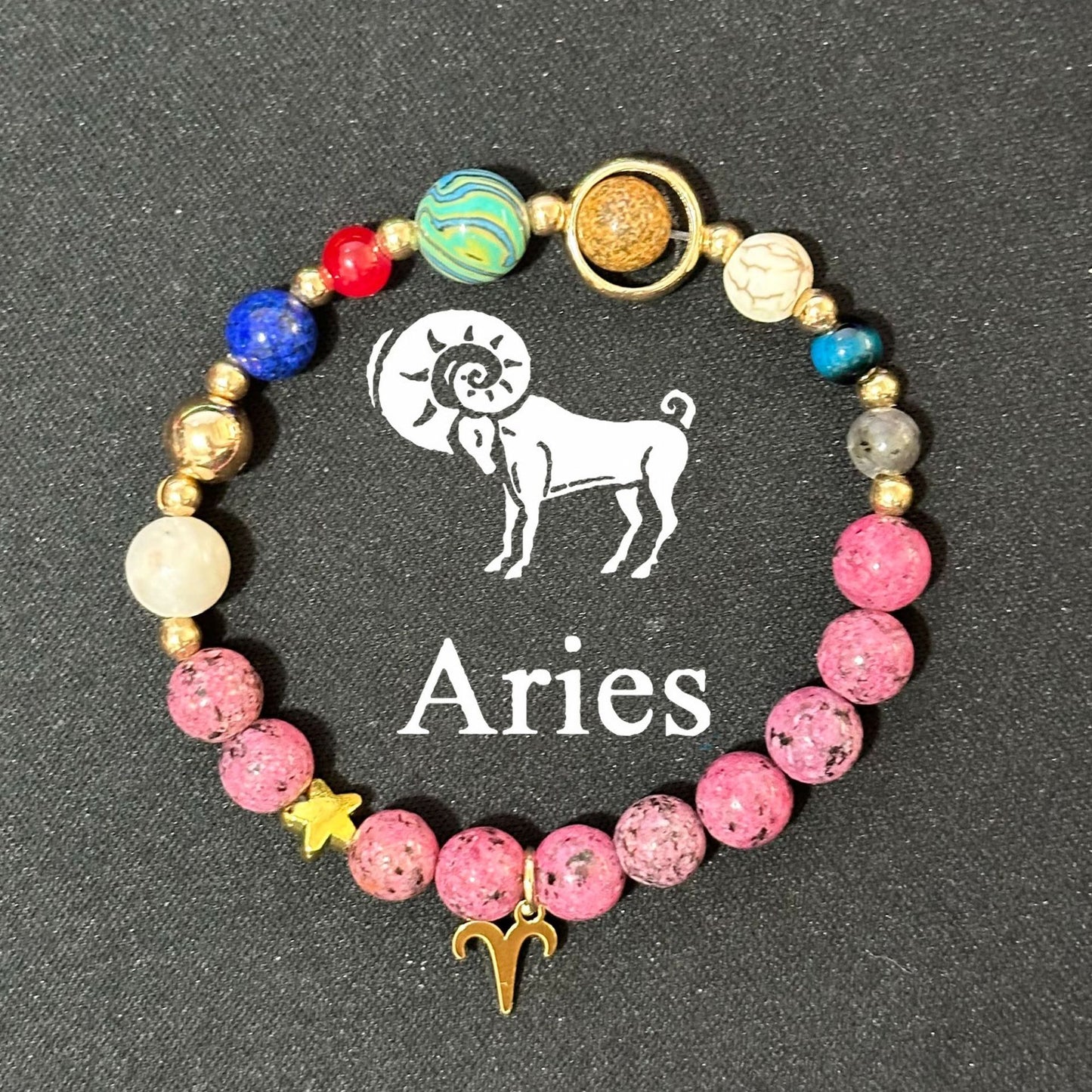Planets Twee Constellations Natural Stone Blue Black Bracelet