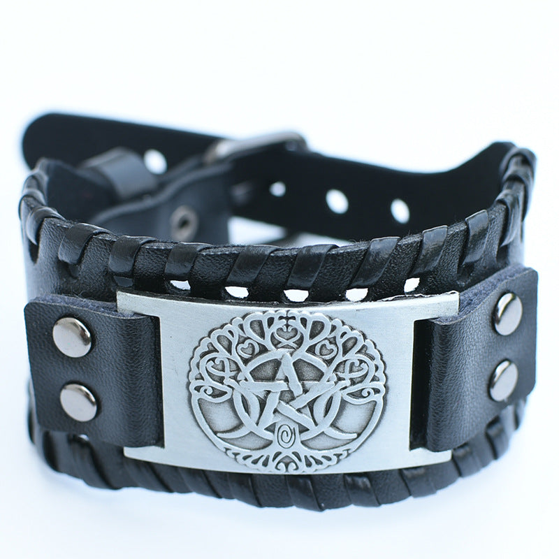Men's Retro Viking Totem Leather Wolf Head Bear Claw Gossip Lucky Bracelet