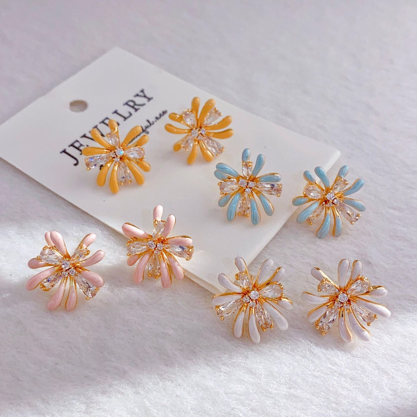 Oil Drop Zircon Fireworks Minority Fashion Colorful Temperament Design Unique Stud Earrings