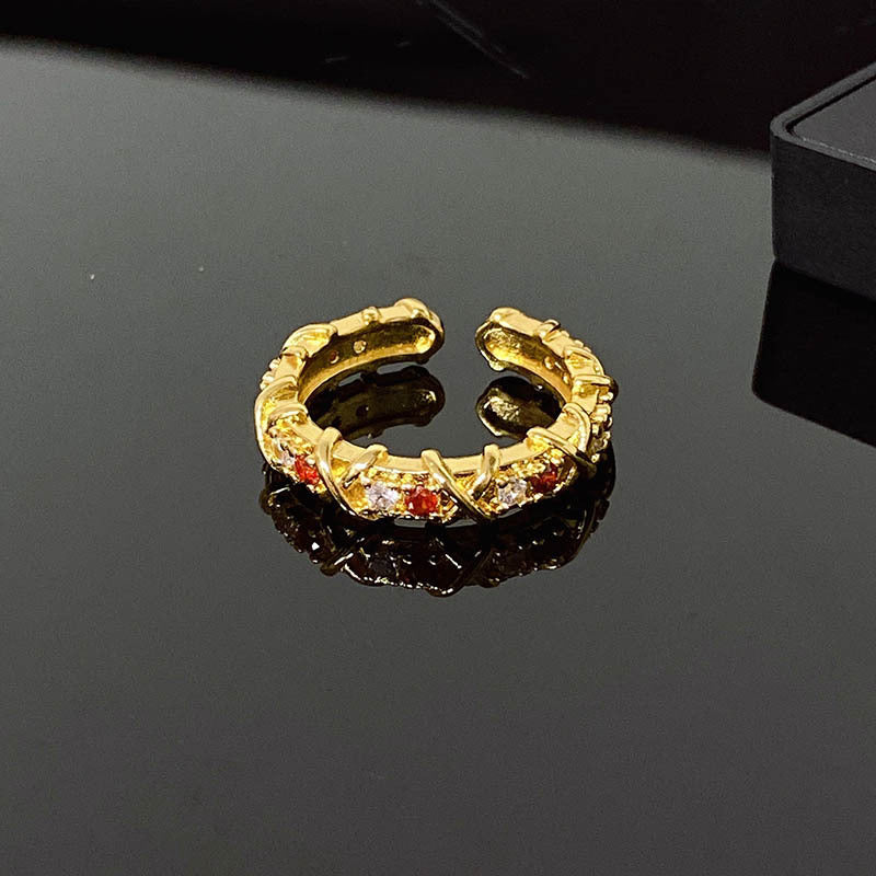 French Entry Lux Cross Colorful Crystals Open Rings