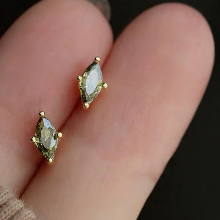 Women's Green Zircon Rhombic Ear For Light Luxury Stud Earrings
