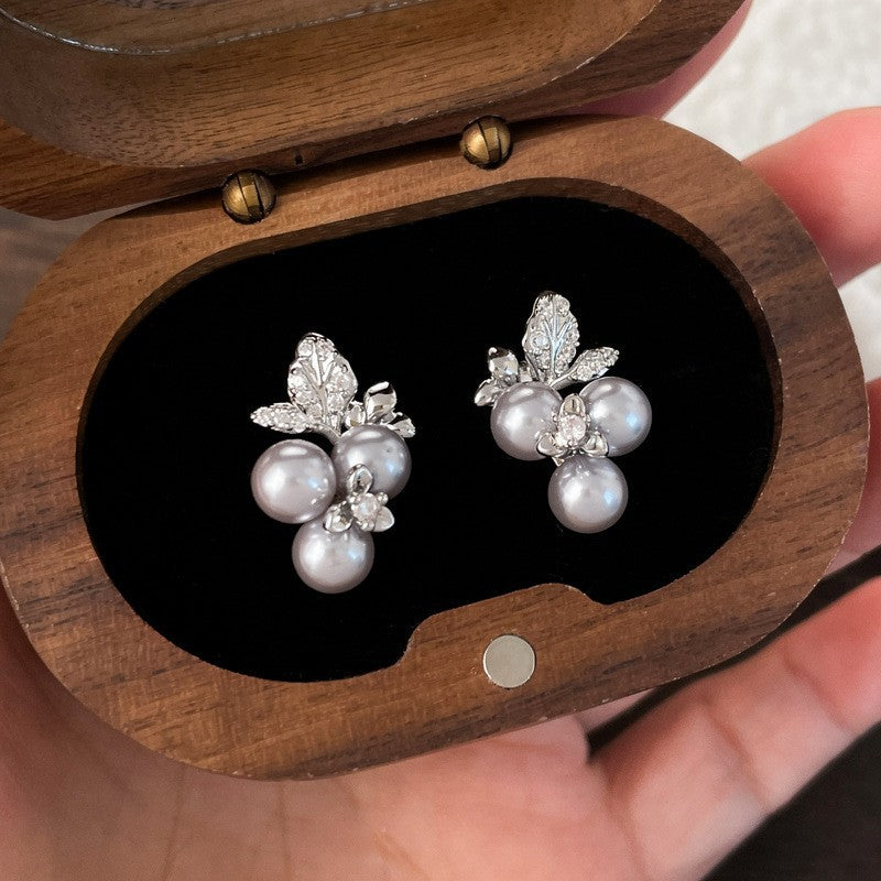 Women's Style Refined Zircon Flower Pearl Light Luxury High-grade Ear Earrings
