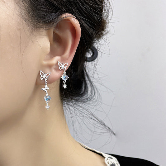 Luxury Asymmetric Niche Zircon Tassel Temperament Earrings