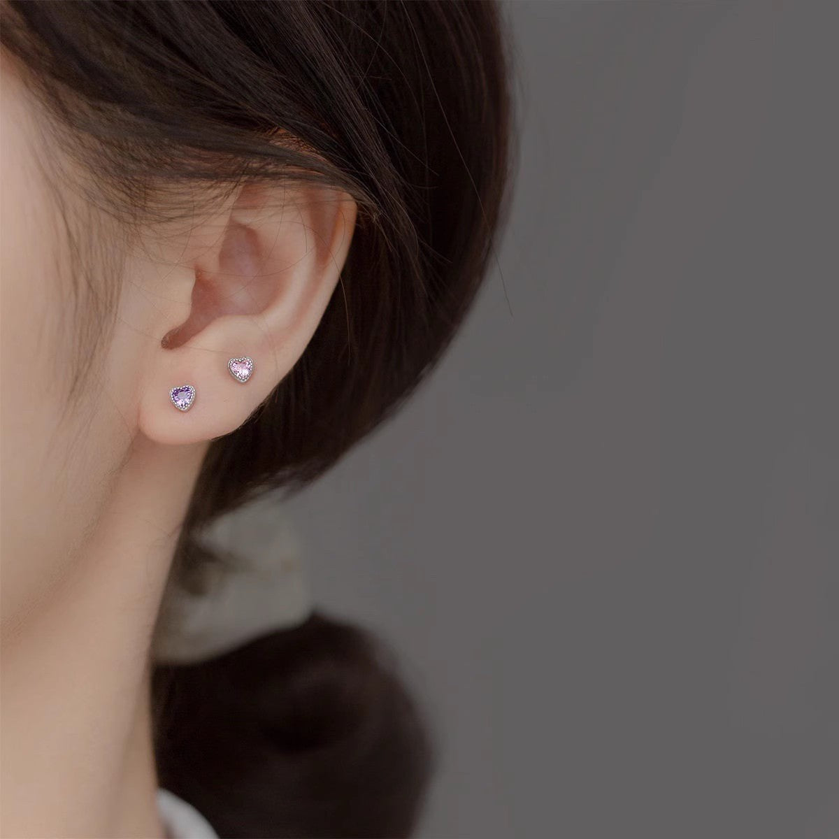 Women's Sterling Sier Screw Tightening Buckle Colorful Crystals Love Ear Bone Stud Earrings