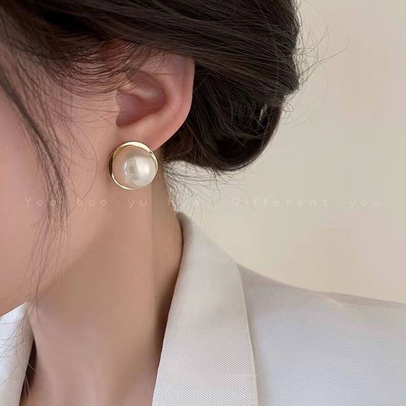 Design Cold Style Geometric Pearl Sier Needle Stud Earrings