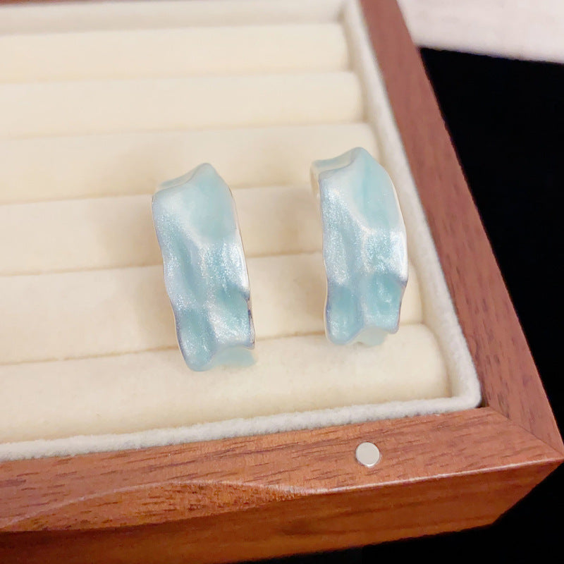 French Retro Stylish Simple Thick Sier Mixed Color Dripping Irregular Earrings