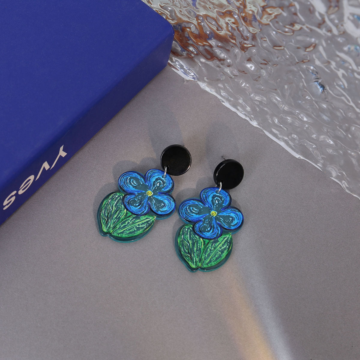Painting Blue Flower Simple Fresh Mori Style Iti Earrings