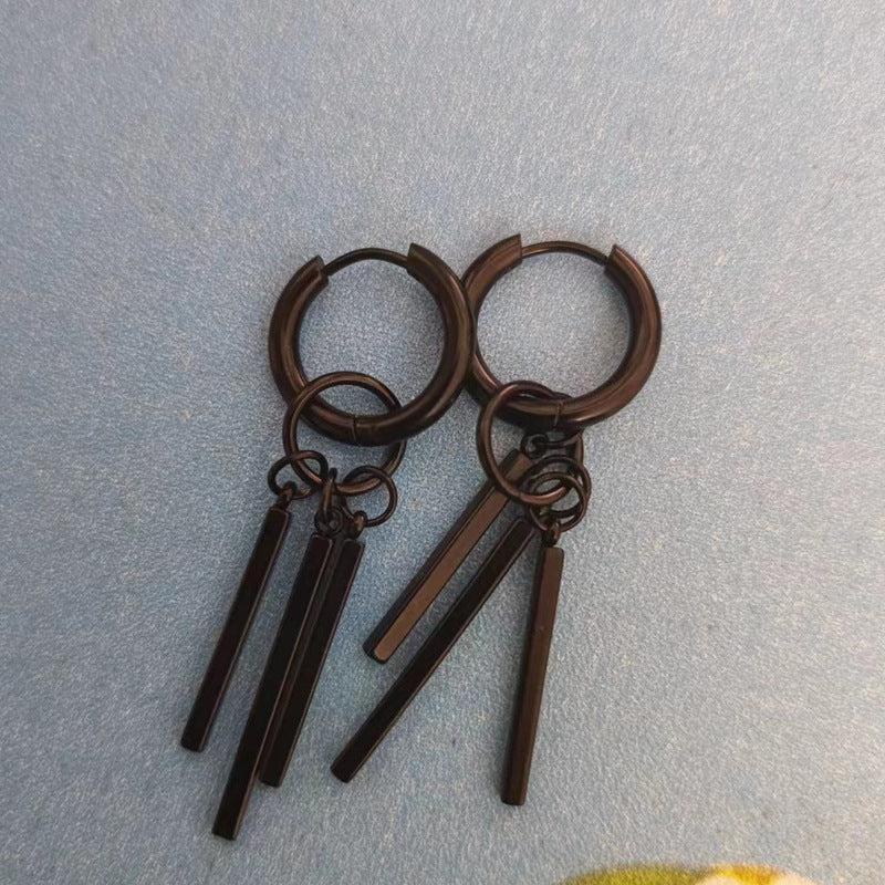 Men's Hip Hop Clip Punk Eardrops Female Three Straight Stick Square Rings