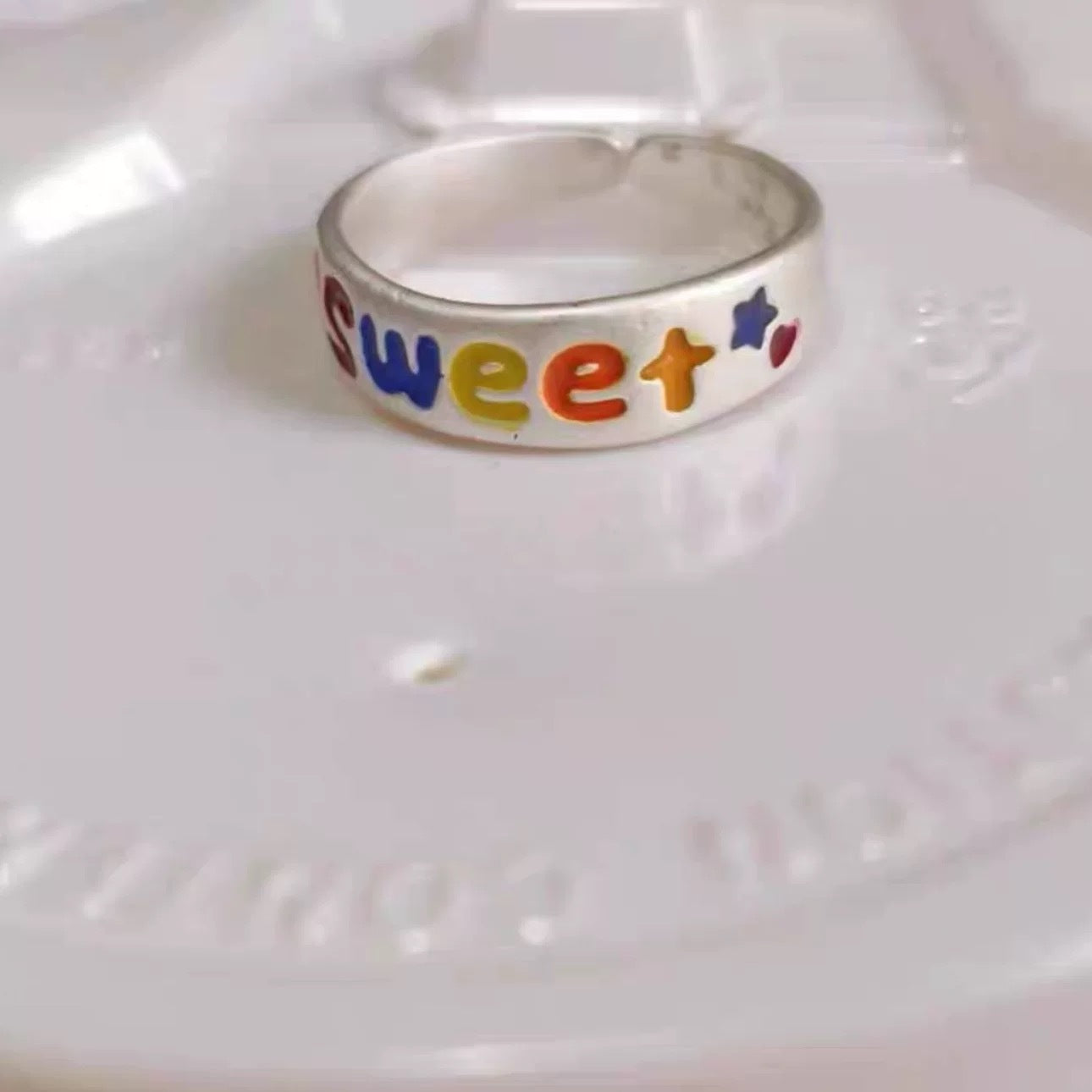 Women's & Men's Color Brushed Candy Letters Couple Design Simple Versatile Ring