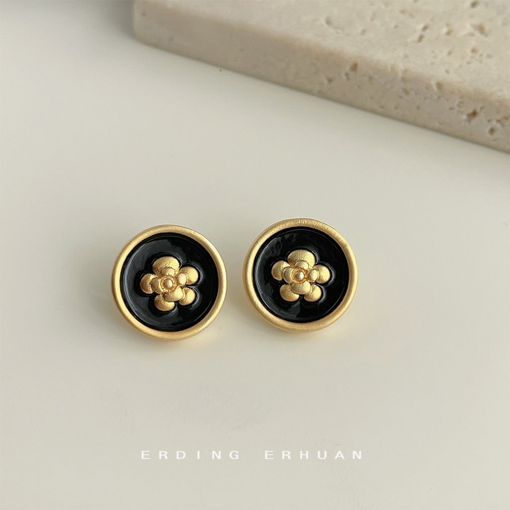 Women's Style Matte Black Drip Glazed Camellia Earrings