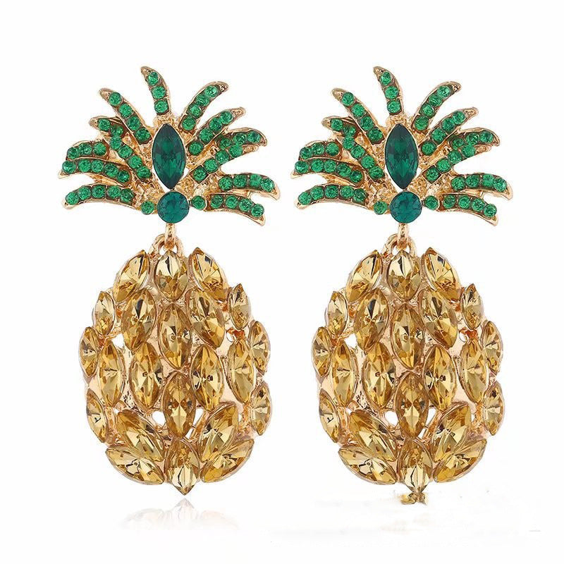 Metal Summer Cool Tropical Fruit Diamond Color Full Green Earrings