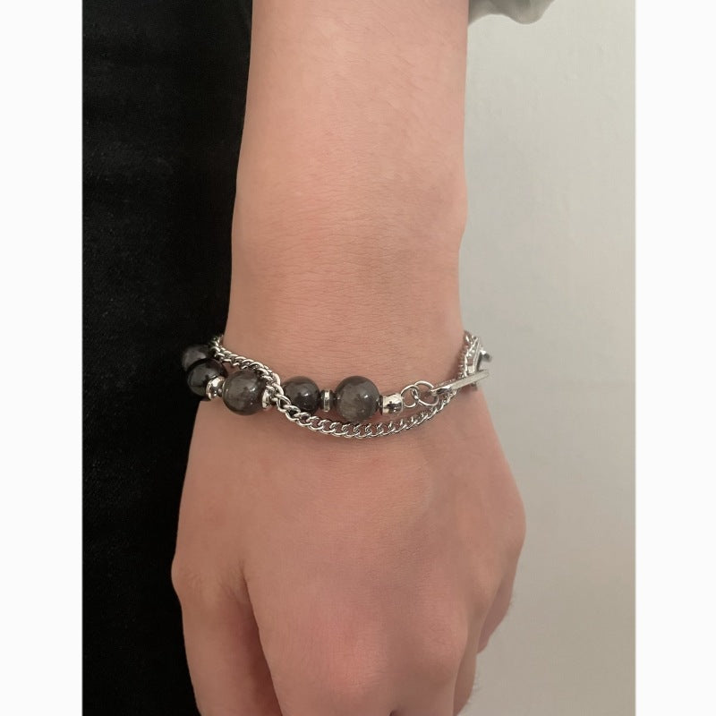 Men's Chinese Style Sier Titanium Steel High-grade Bracelet