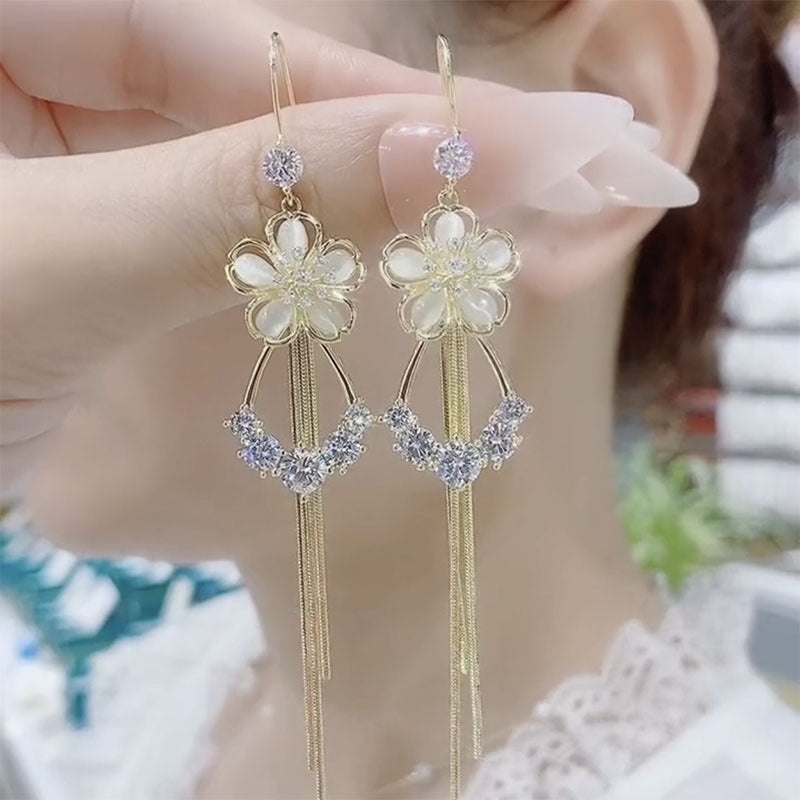 Fairy Green Opal Flower Tassel High-grade Earrings