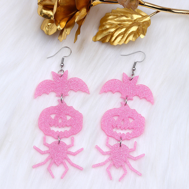 Women's Halloween Exaggerated Long Stitching Bat Pumpkin Spider Earrings