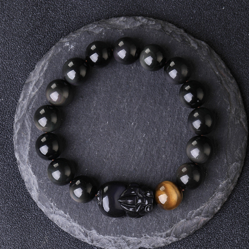 Women's & Men's Natural Gold Obsidian Double Buddha Beads Bracelets