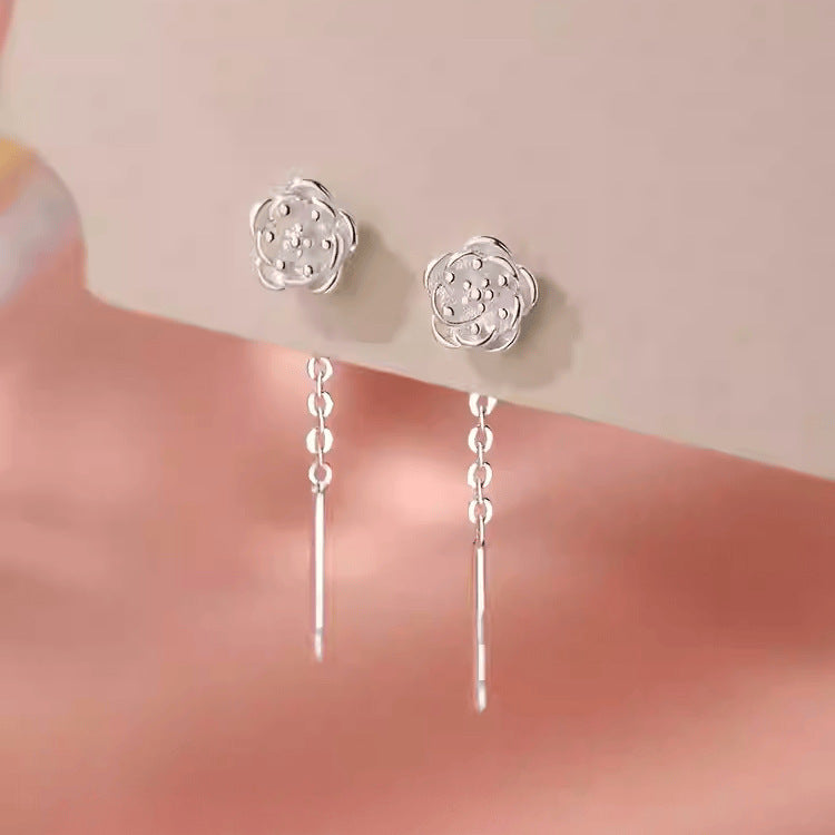 Women's Sterling Sier Camellia Tassel Light Luxury High-grade Ear Line