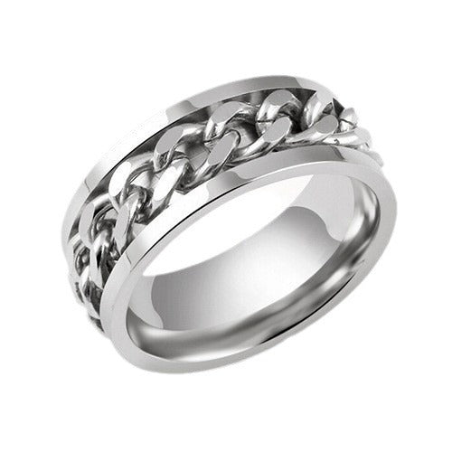 Men's Stainless Steel Ornament Pressure Pattern Rotatable Rings