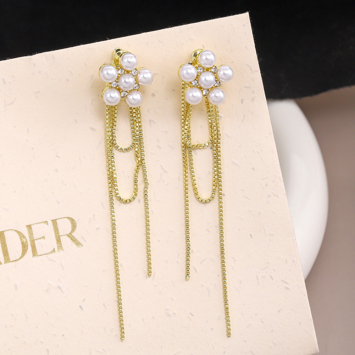 Diamond Butterfly Flower Pearl Graceful Fashionable Long Earrings