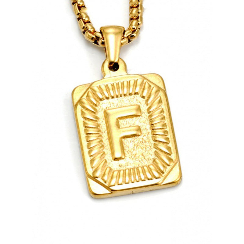 Men's Gold Square Double-sided English Letter Titanium Necklaces