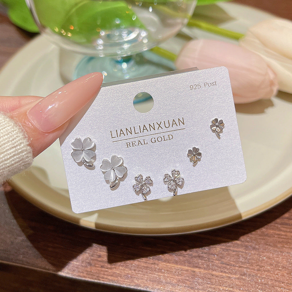 Women's Needle One Card Three Pairs Earings Small Delicate Summer High-grade Stud Earrings