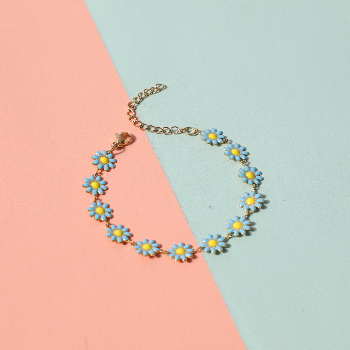 Sunflower Gold Daisy Oil Dripping Stainless Steel Adjustable Girlish Style Bracelet