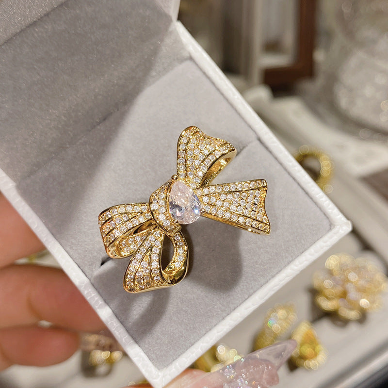 Camellia Fashion Romantic French Golden Rhinestone Gold Plated Ring