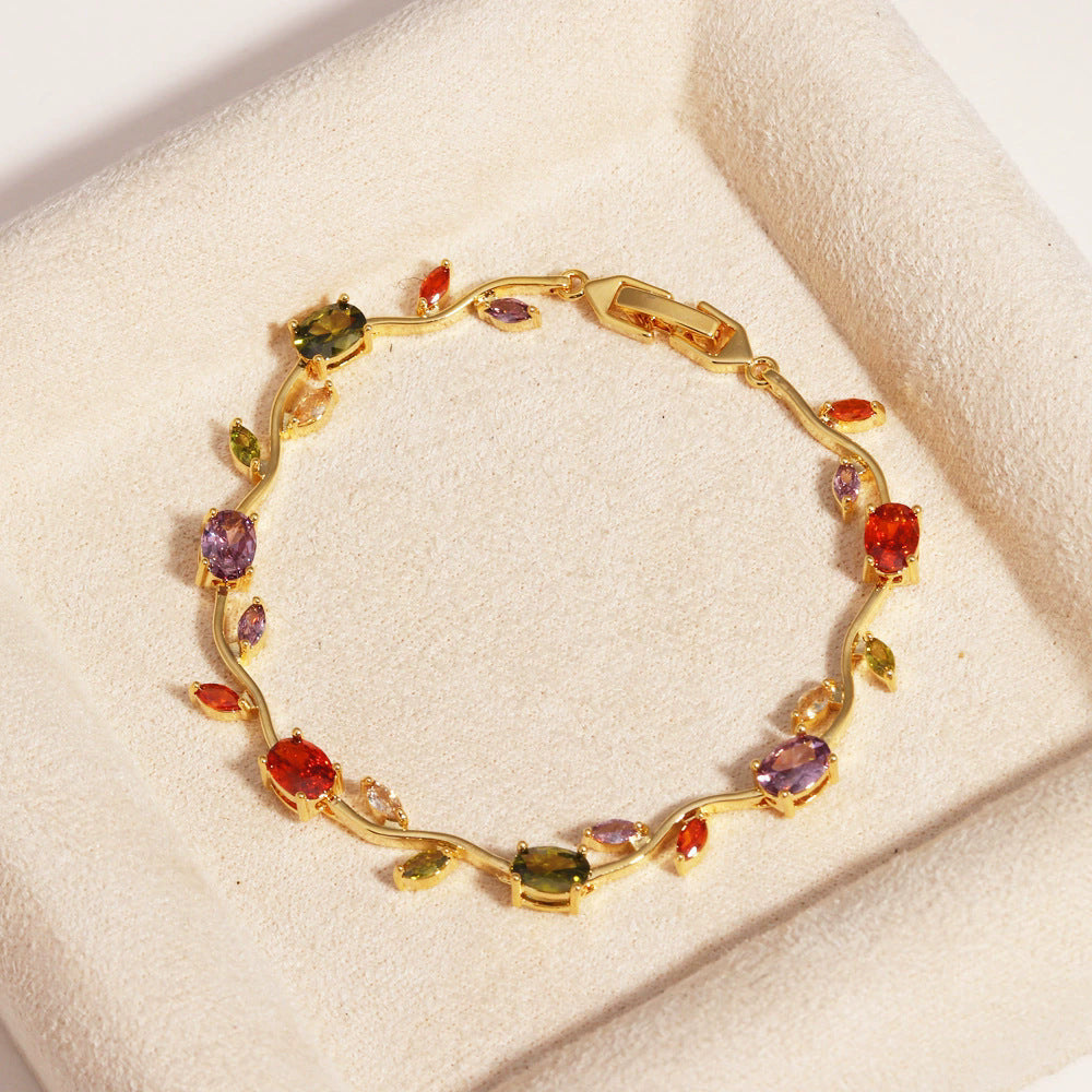 Women's Zircon Branches Leaves Flower Exquisite Light Luxury Tulip Bracelet